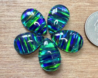 Black Aurora Opal Cabochon, 5 Pieces Gilson Fire Opal Doublet Gemstone, Pear Shape Opal Stone, Loose Gems, Crystal Opal, Making For Pendant