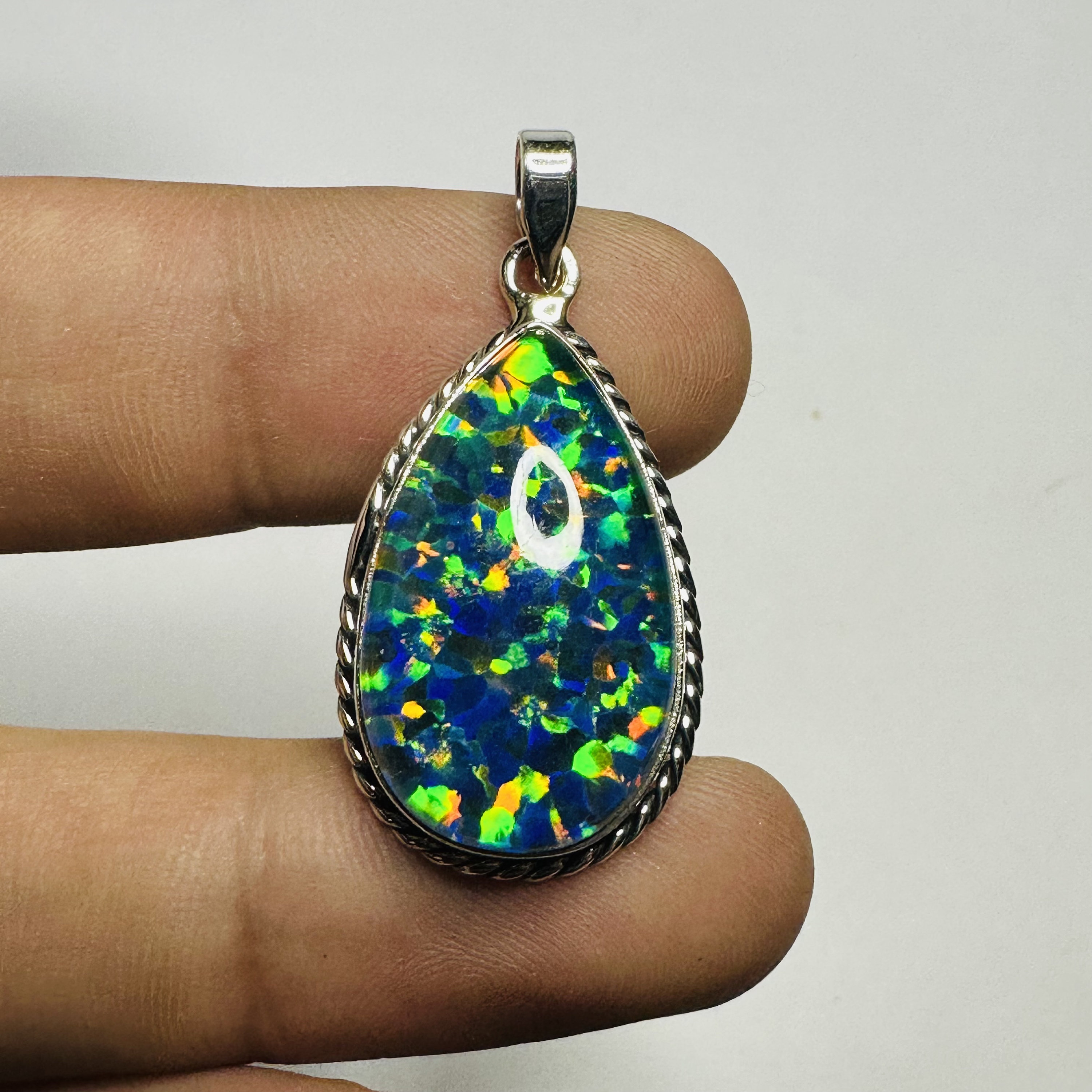 Australian Opal Pendant, 925 Silver Pendant, Blue fire opal Pendant, Vintage Jewelry, Birthday Gift, Gift for her