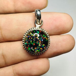 Black Aurora Opal Pendant~ 925 Sterling Silver Necklace~ Handmade Minimalist Jewelry~ Gift For Her Friend~ Tiny Silver Pendant