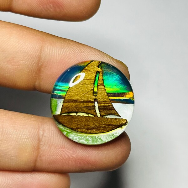 Aurora Opal Carved Cabochon, Welo Fire Ocean Aurora opal Boat Gemstone, Making for Jewelry, Round Aurora opal Stone, 24x4 MM