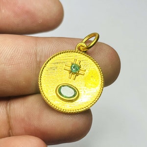 Vergoldeter Smaragd 925 Sterlingsilber Anhänger, Natürliche Smaragd Halskette, Vintage Schmuck, Geschenk für Frau, Handgemachter Schmuck