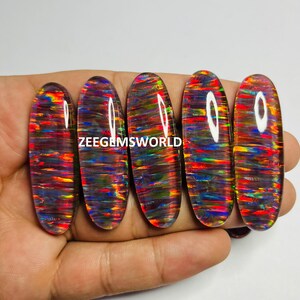Black opal Cabochon, Oval Fire Opal Gemstone, Back Side Flat, Loose Stone, Making for Jewelry - 51x16x7 MM