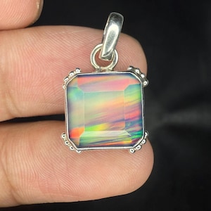 925 Sterling Silver Pendant, Rainbow Fire Opal Jewelry, Crystal opal Necklace, Dainty Pendant, Minimalist Jewelry, Gift for her