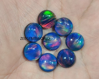 Cabochon di opale Aurora, opale rotondo calibrato, opale di fuoco blu, pietra sciolta, cristallo di opale, pietra per la creazione di gioielli