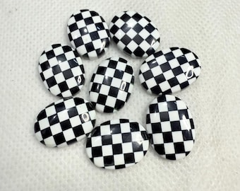 Black Onyx Checkerboard Cabochon – Lab-Created Opal Gemstone (16x12 MM)