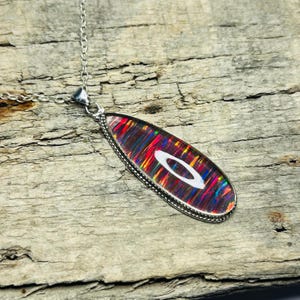 Black Opal 925 Sterling Silver Pendant, Gilson Aurora opal Silver Necklace, Lab Crated Black Opal Silver jewelry, Personalized Gift