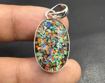 ブラックマトリックスオパールネックレス、925スターリングシルバー