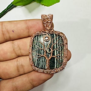 Tree of Life Pendant- Swiss Opal Gemstone Wire wrapped Jewelry- Copper Wire wrap Necklace- Handmade Pendant- Gift for Her
