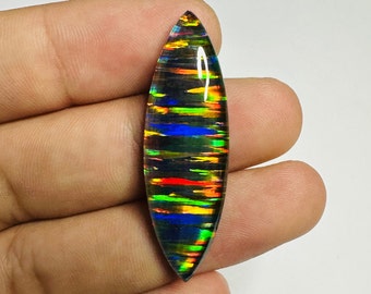 AAA Black Opal Cabochon Gemstone- Marquise Shape Black Aurora Opal Doublet Loose Gemstone- Use for Jewelry High Hand Polish Stone 43x13x6 MM