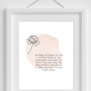 Hail Mary Prayer Printable, Hail Mary Card, Catholic Prayer wall art, Hail Mary Prayer Poster, Catholic Printable art, Downloadable prayer