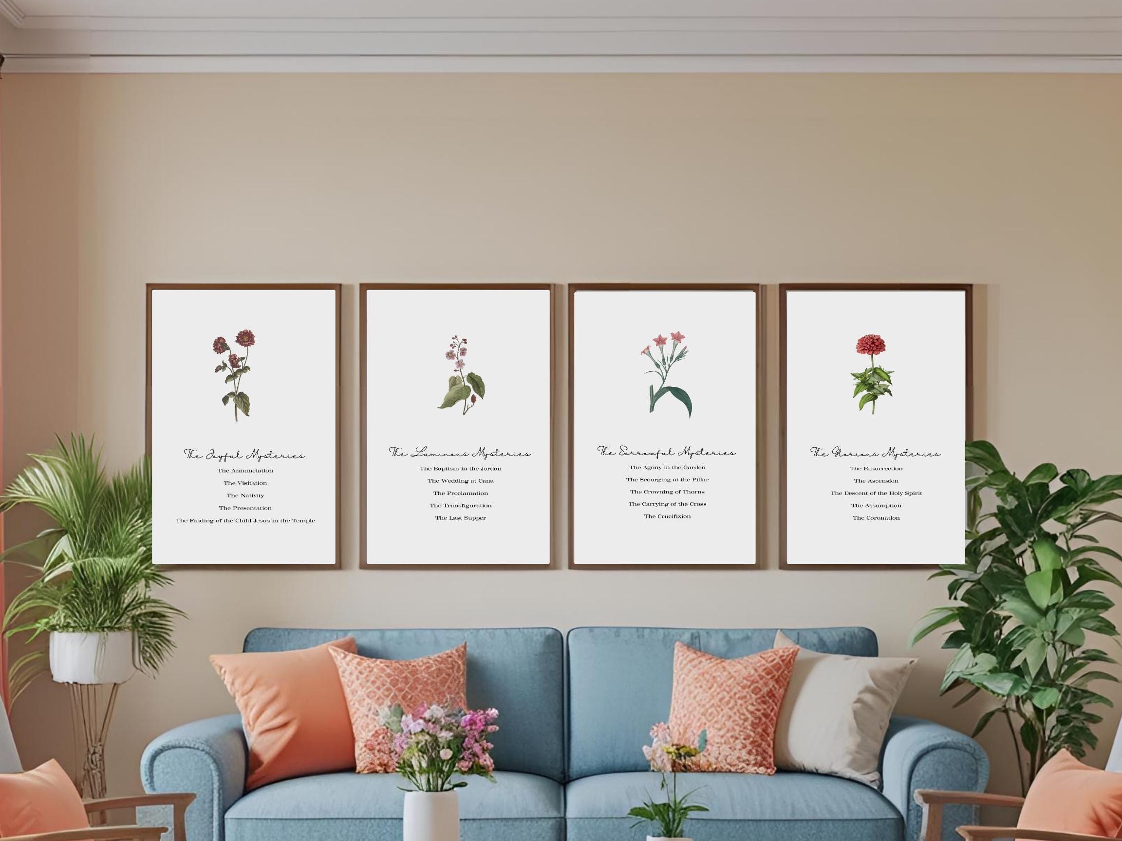 Mysteries of the Rosary Floral Art Print Set – Catholic Home Decor ...