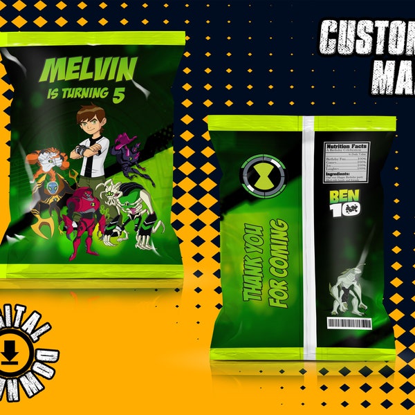 Ben 10 Etiquetas de bolsa de chip, Ben 10 Etiquetas de bolsa de bocadillos, Ben 10 Etiquetas de bolsa de caramelo, Ben 10 Etiquetas, Archivos digitales