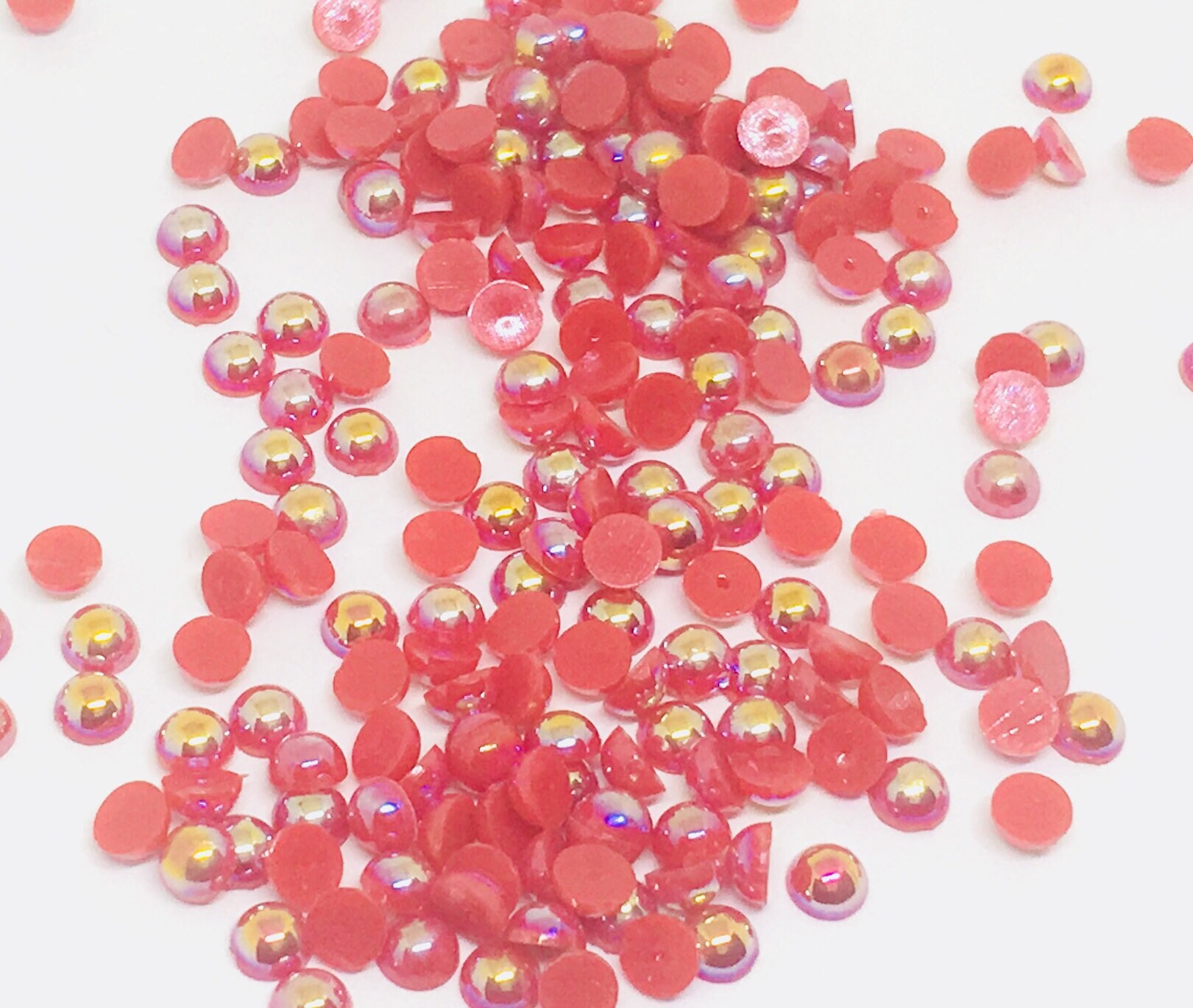 4mm Half Red Iridescent Pearls FlatBack Pearls Etsy