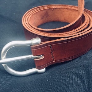 Medieval Steampunk Leather Belt with Pewter Buckle 54x 1 1/4&quot;