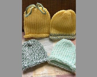 Bundle of Knit Handmade Baby Hats - Combination of Newborn & Toddler Sizes