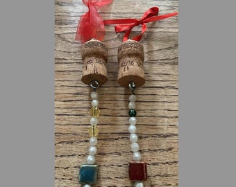 SET VON ZWEI Handgefertigte Weinflasche Korken Weihnachtsschmuck Dekorationen - Kostenloser Versand!