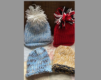 Bundle of Knit Handmade Baby Hats - Combination of Newborn & Toddler Sizes