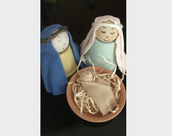 Handmade Flower Pot Nativity Set Mary Joseph & Baby Jesus Scene Craft Christmas Decoration Decor Holidays