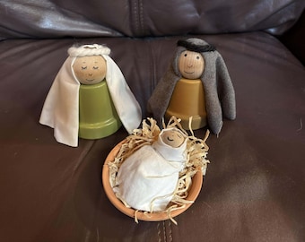 Handmade Flower Pot Nativity Set Mary Joseph & Baby Jesus Scene Craft Christmas Decoration Decor Holidays