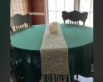 Handmade Green & White Table Runner Made With Acrylic Yarn - Free Shipping!