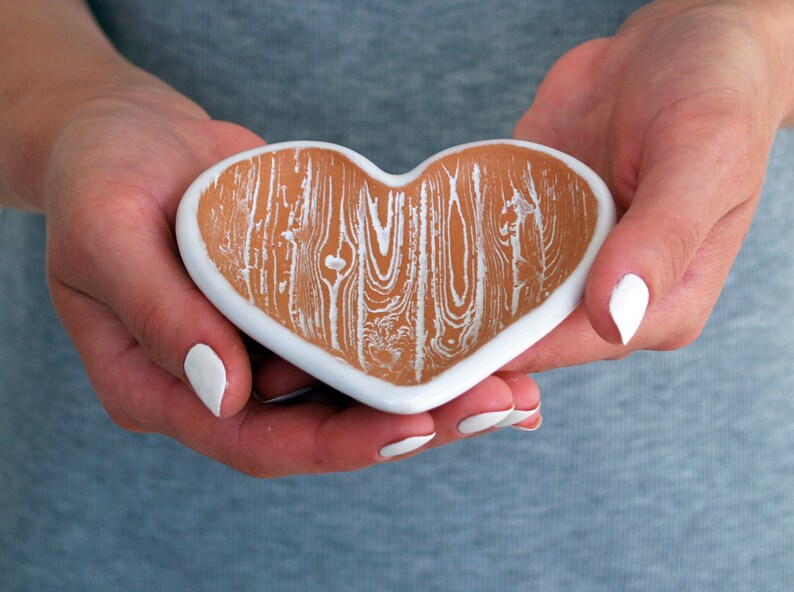 soap dish heart shaped saucer heart ring dish wood jewelry dish trinket dish Handmade ceramic rustic wedding ring dish bridesmade gift