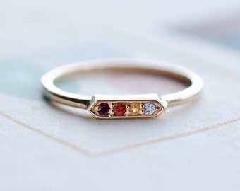 Personalised birthstone - Classic Solid Gold Birthstone Bar Ring - 9ct Yellow Gold - 9ct Rose Gold