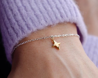 Wandering Star Bracelet - Personalised Star Charm Bracelet - Two-Tone Silver Gold