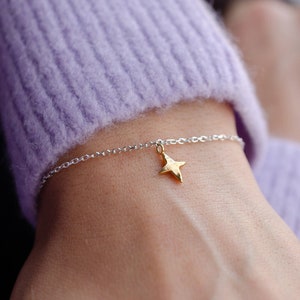 Wandering Star Bracelet - Personalised Star Charm Bracelet - Two-Tone Silver Gold