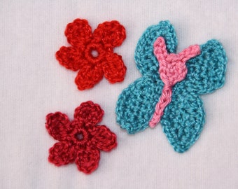 Application set, Butterfly, Flowers, Crochet Applications