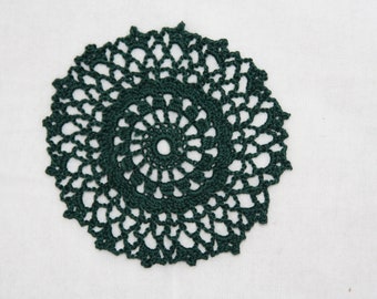 Lace cover, crocheted, tan green, doily, coaster, coaster