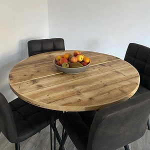 The Holmes - A Custom Made Reclaimed Wood Fixed / Extending Dining Table with Contemporary Hairpin Legs