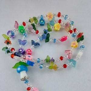 Long Y-necklace with mushroom and sheep