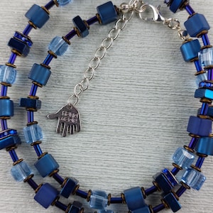 Polaris Beads Cube Necklace Steel Blue