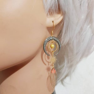 Black asymmetrical earrings, hand painted, handmade jewelry, women's gift image 5