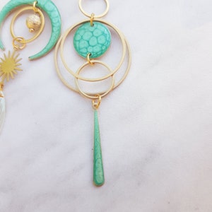 Pastel green asymmetrical earrings, hand painted, handmade jewelry, long earrings image 4