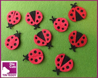 Felt Ladybird Die Cuts - Ladybird Toppers for crafting - Felt Ladybug Embellishments - Felt insect toppers - Felties