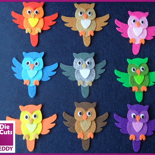 Flying Owl Felt Die Cuts - Owl Embellishments for Crafting - 30% Wool Felt Owl Toppers