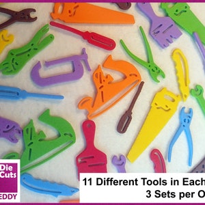 Werkzeuge Stanzformen - kleine Holzbearbeitungs- und Dekorationswerkzeuge für Karten etc. Zangen, Schraubenzieher, Flugzeuge und mehr