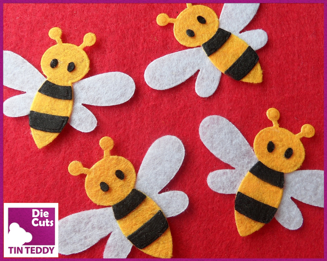 Felt Bee Die Cuts - 4 Bumble Bee Embellishments for Crafting - Felt Die ...