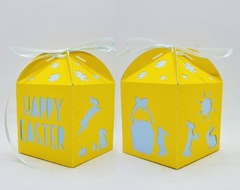 Szablon wycinania papieru do pudełek na smakołyki wielkanocne SVG PNG PDF natychmiastowe pobieranie Wytnij wycinanki z papieru 3d rzemiosło Pudełko na prezent pudełko na smakołyki Polowanie na jajka Króliczek