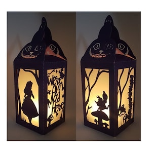 Alice adventures in wonderland paper cutting lantern template SVG PNG PDF instant download Cut file paper craft 3d cuts 3d craft mad hatter