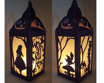 Alice adventures in wonderland paper cutting lantern template SVG PNG PDF instant download Cut file paper craft 3d cuts 3d craft mad hatter