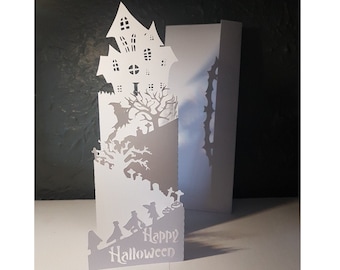 Halloween fold Card envelope pumpkin haunted spooky SVG PDF PNG paper cutting instant download template Cut file 3D Cuts folded card crafts