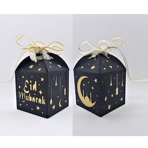 Eid Mubarak Treat Boxen Scherenschnitt Vorlage SVG PNG PDF sofortiger download Geschnittenes Papier Handwerk Schnitte 3D Handwerk Geschenkbox Leckerei Box Ramadan
