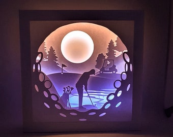 Golf shadow box SvG PDF PNG paper cutting instant download template Cut file 8x8 Inch 3D Cuts golf course putting ball championship ace