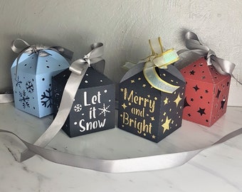 Pudełka na smakołyki świąteczne Zestaw szablonów do wycinania papieru SVG PNG PDF do natychmiastowego pobrania Wytnij wycinanki z papieru 3d rzemiosło Pudełko na prezent Pudełko na smakołyki Dekoracja