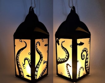 Kraken paper cutting lantern template SVG PNG PDF instant download Cut file paper craft 3d cuts 3d craft Ocean Squid Fishing