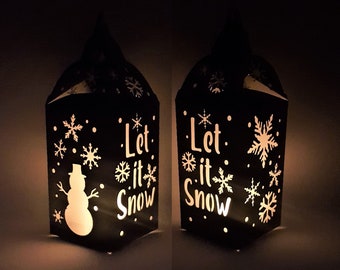 Christmas Let it Snow Lantern paper cutting template SVG PNG PDF instant download Cut file paper craft 3d cuts 3d craft Santa flake snowman