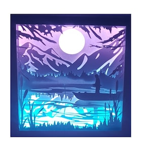 Fishing lake shadow box SVG PDF PNG paper cutting instant download template Cut file 8x8 10x10 12x12