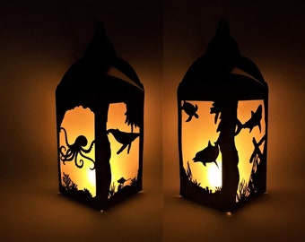 Ocean theme paper cutting lantern template SVG PNG PDF instant download Cut file paper craft 3d cuts 3d craft shark, octopus, dolphin